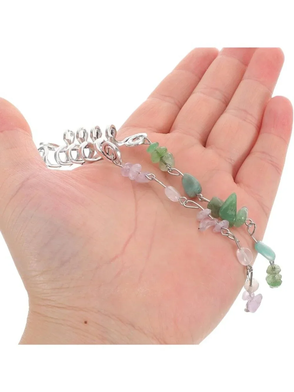 Colorful Hair Jewelry for Braids & Dreadlocks - 11Pcs Stone Beads & Cuffs Set